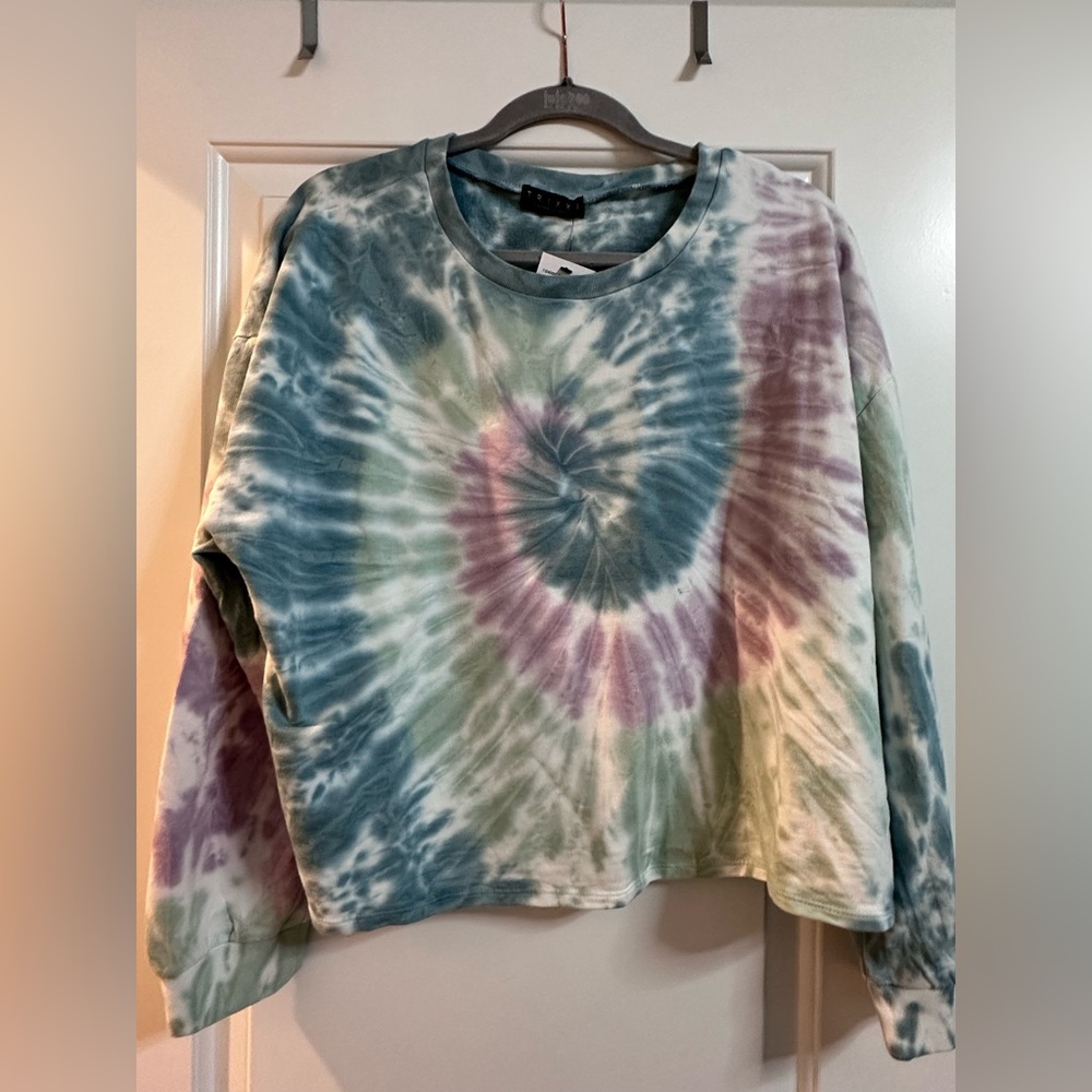 Trixxi Light Blue and Cream Tie-Dye Long Sleeve Top